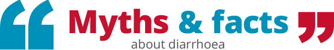 "Myths and Facts About Diarrhoea" in red and blue text, surrounded by large quotation marks